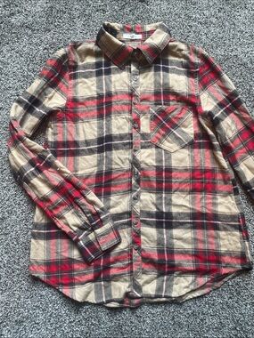 Maurices Red and Tan Plaid Button-Down Shirt